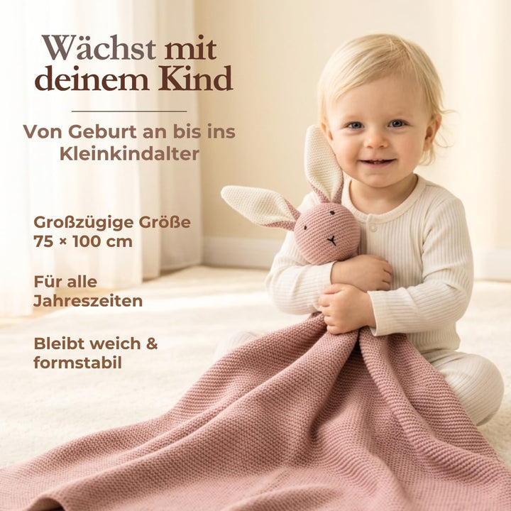 DIKOS® Original Babydecke SCHMUSE-HASE rosa | 100% Bio-Baumwolle Neugeborenen Decke | nachhaltige Ku