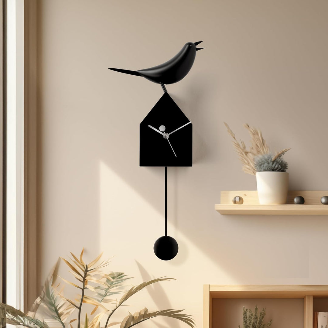 Torre & Tagus 901658 Motion Vogelhaus Uhr mit abnehmbarem Pendel, schwarz, Schwarz