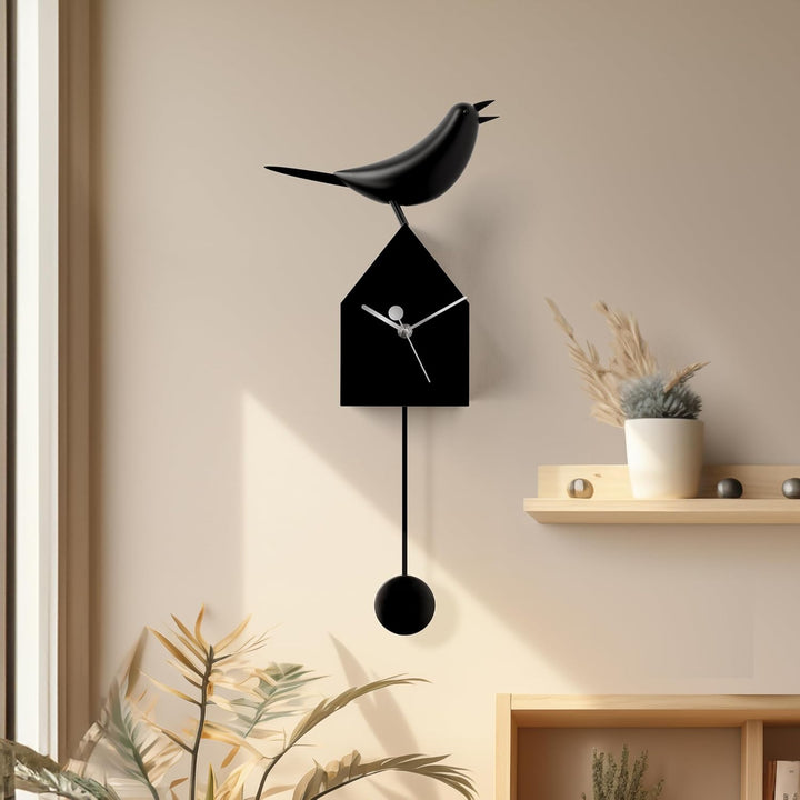 Torre & Tagus 901658 Motion Vogelhaus Uhr mit abnehmbarem Pendel, schwarz, Schwarz