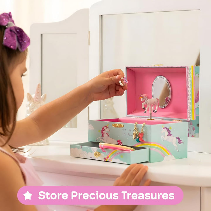 Jewelkeeper Einhorn Spieluhr &amp; Schmuckset für kleine Mädchen - Edelstahl - 3 Einhorngeschenke für Mä