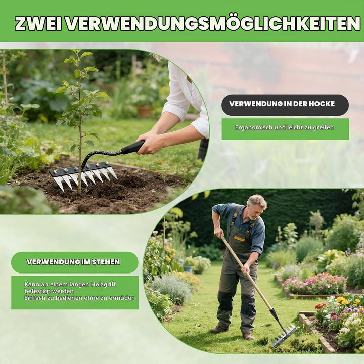 Gartenrechen,8 Teeth rechen,Mehrzweck Garten Unkraut Werkzeug,Gartenrechen aus Metall, Eisenrechen f