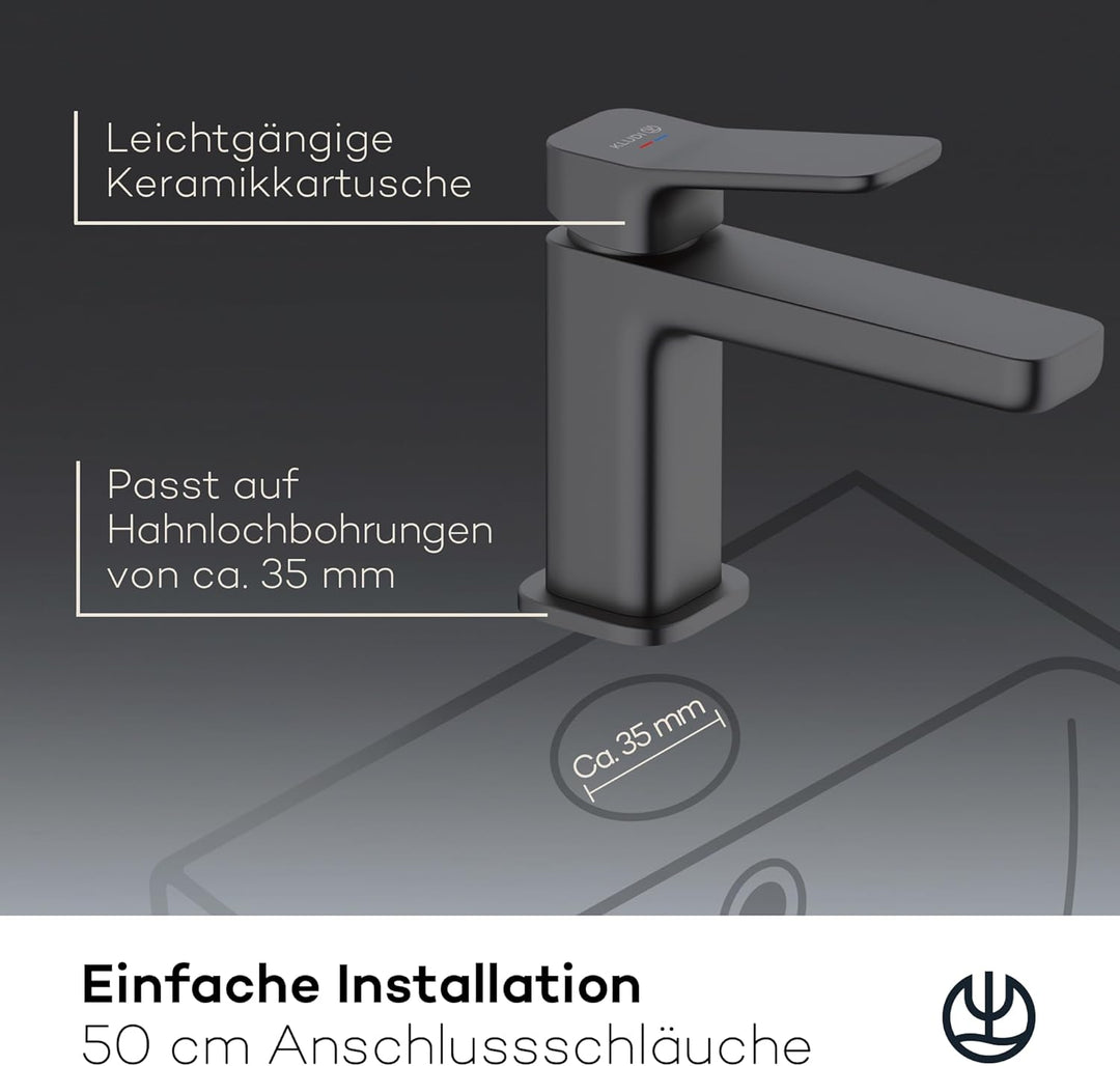 KLUDI-X3 Waschtischarmatur, Auslaufhöhe 85 mm, wassersparender Wasserhahn Bad Schwarz Matt Grösse S,