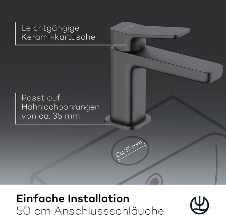 KLUDI-X3 Waschtischarmatur, Auslaufhöhe 85 mm, wassersparender Wasserhahn Bad Schwarz Matt Grösse S,