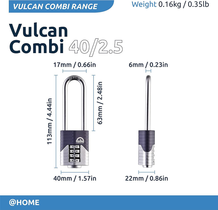 SQUIRE 40/2.5 Vulcan Combi 40/2.5 Hochsicheres Vorhangschloss, blau, 40 mm 40 mm Langer Bügel., 40 m