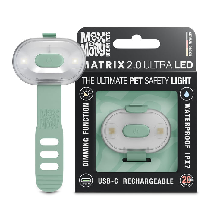 Max & Molly Matrix 2.0 Ultra LED, Hundelicht für Geschirr, Leine & Halsband, Jade, Wasserfest, USB W