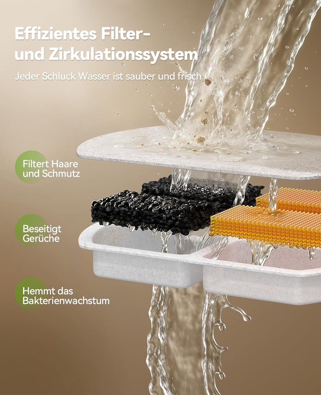 FEELNEEDY 8L Katzenbrunnen Kabellos, 5000mAh Trinkbrunnen für Hunde mit 3 Filters, Katzenbrunnen Ede
