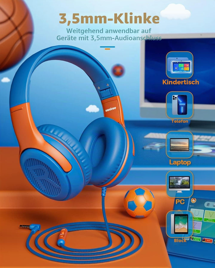 awatrue Kinder Kopfhörer[2 Pack], Kabel Kinderkopfhörer mit Mikrofon, Kopfhörer Kinder für Schule/Re