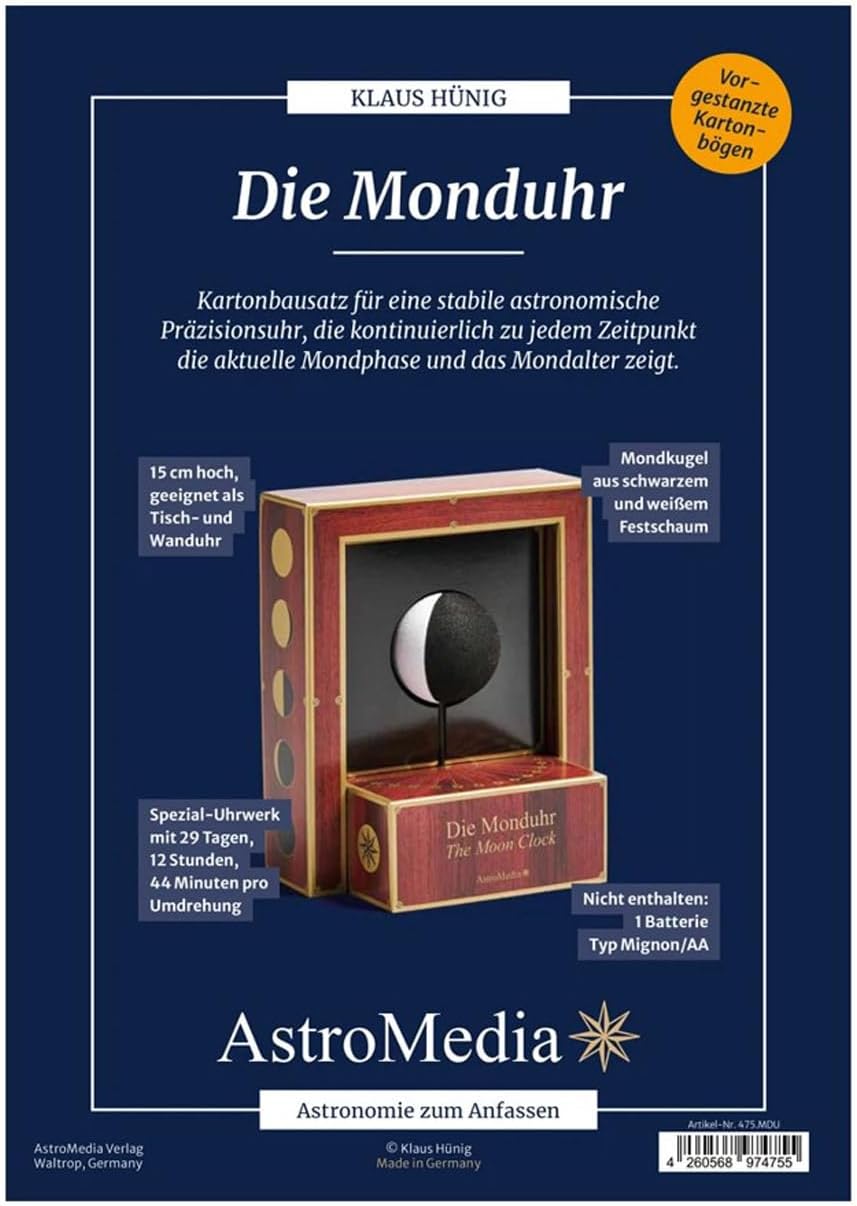 Astromedia Die Monduhr - Mondphasenanzeige - Klassisch - Schwarz - ca. 12 x 7,5 x 14,5 cm (B/T/H) -