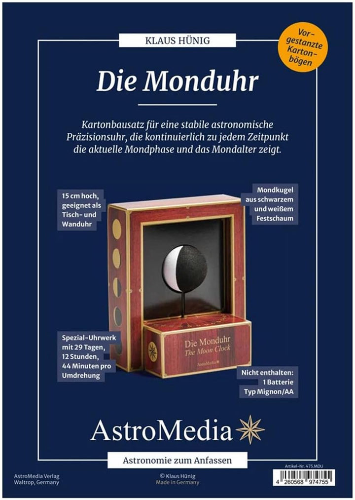 Astromedia Die Monduhr - Mondphasenanzeige - Klassisch - Schwarz - ca. 12 x 7,5 x 14,5 cm (B/T/H) -