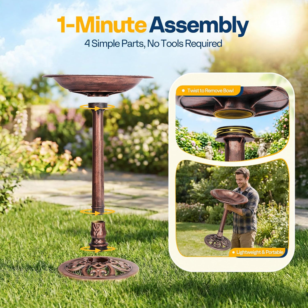 VIVOHOME Vogeltränke 71cm hoch Polyresin leicht antike Optik für Aussenbereich Antike Bronze, Antike