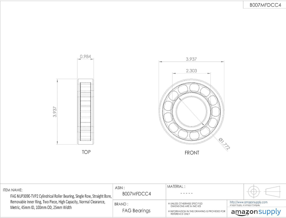 FAG nup309e-tvp2 Zylindrische Roller Bearing, einreihig, gerade Bohrung, abnehmbarer Ring innen, zwe
