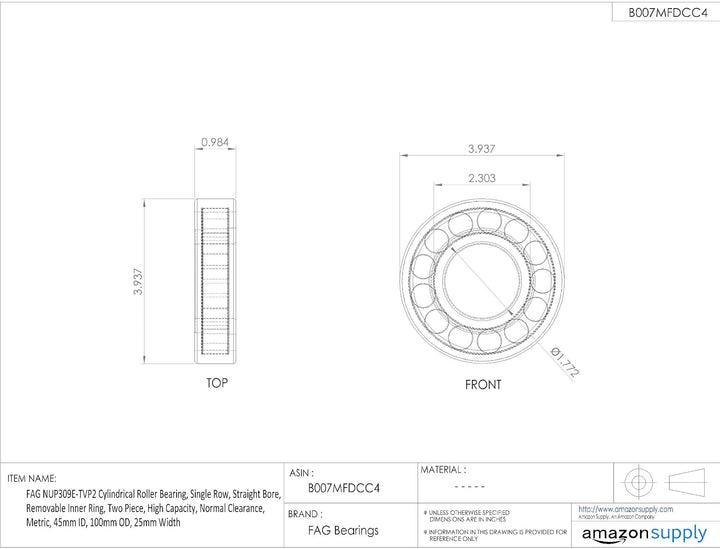 FAG nup309e-tvp2 Zylindrische Roller Bearing, einreihig, gerade Bohrung, abnehmbarer Ring innen, zwe