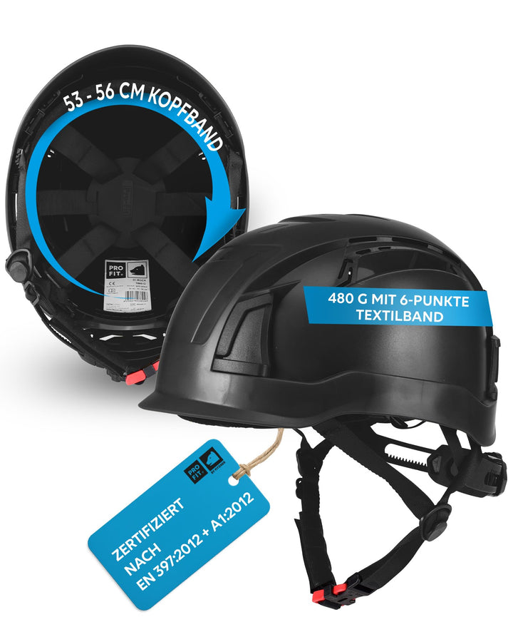 PRO FIT Arbeitsschutzhelm D!-Rock - Belüfteter Bauhelm mit Drehrad - 53-56 cm Kopfband - 30 mm Steck