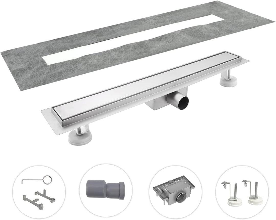 Duschrinne 30 cm, Befliesbar Duschrinne extra flach, Edelstahl | Edelstahl Bodenablauf Komplettset m