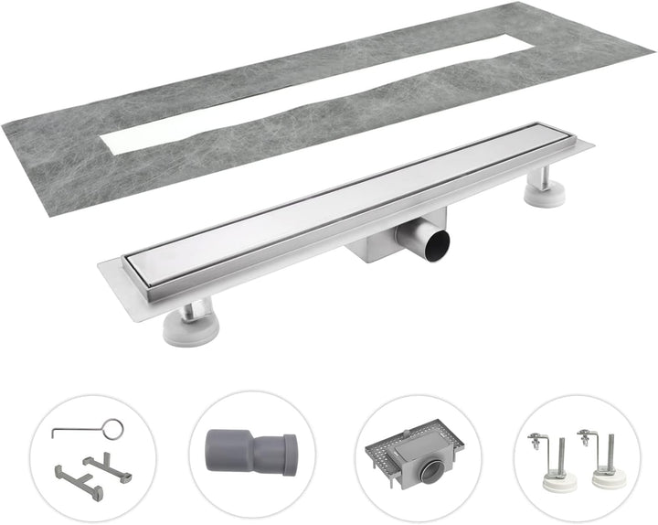 Duschrinne 30 cm, Befliesbar Duschrinne extra flach, Edelstahl | Edelstahl Bodenablauf Komplettset m