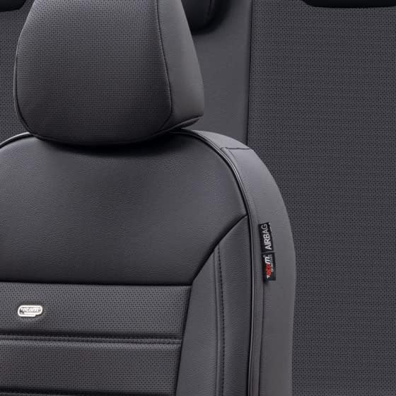 Universelle Voll-Leder Sitzbezüge 'Premium' Schwarz - 11-Teilig- - kompatibel mit Side-Airbags, Schw