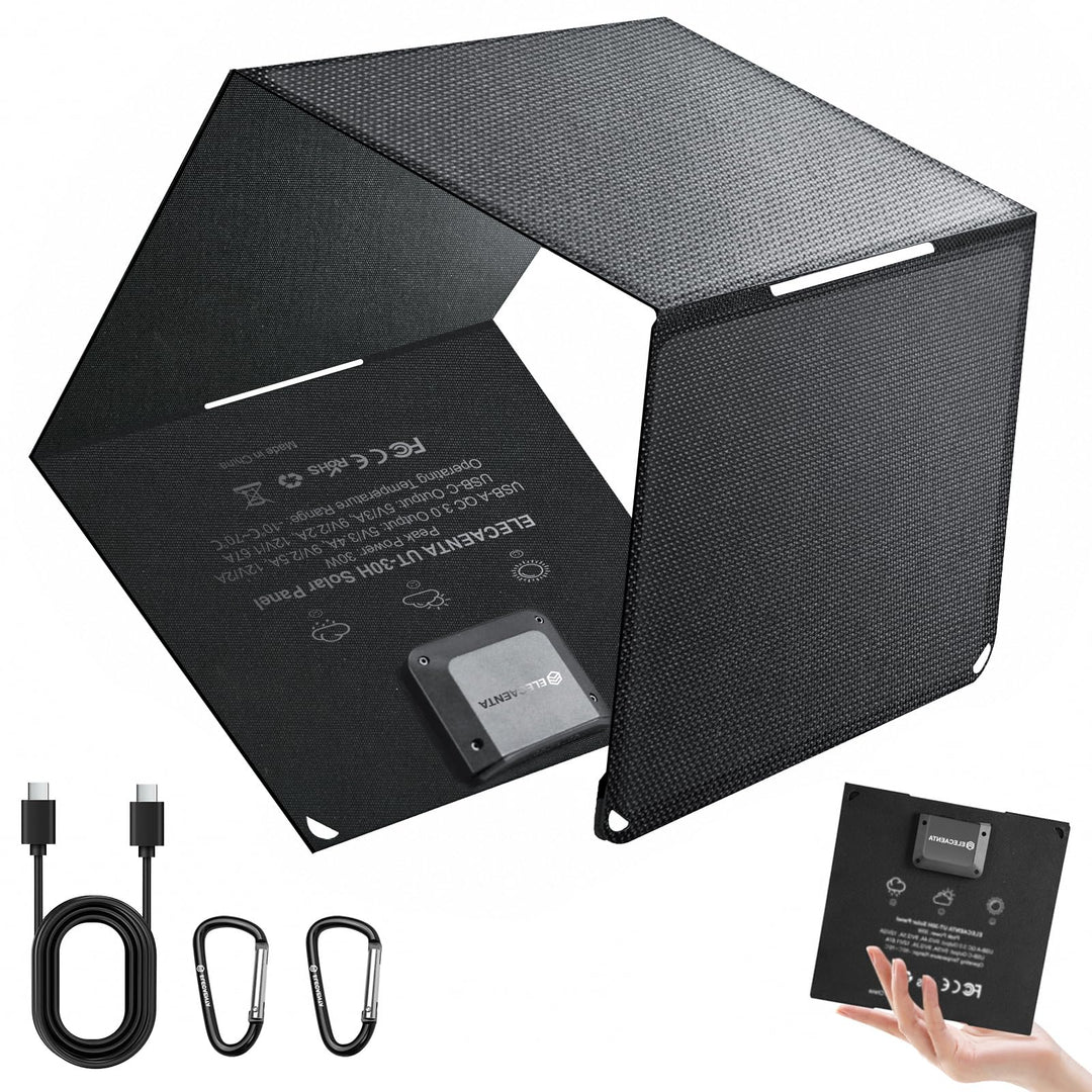 ELECAENTA 30W ETFE HPBC Solar Ladegerät 2-Port USB-C PD20W QC3.0 IP68 Wasserdicht Faltbar Solar Pane