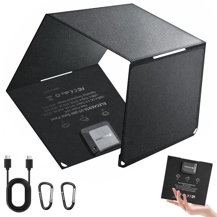 ELECAENTA 30W ETFE HPBC Solar Ladegerät 2-Port USB-C PD20W QC3.0 IP68 Wasserdicht Faltbar Solar Pane
