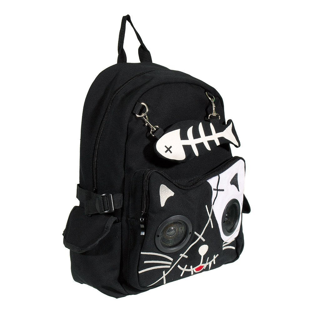 Lautsprecher Rucksack Tasche von Banned Apparel Kitty Ohren AUX universell 3.5mm Jack Weiss, Wei