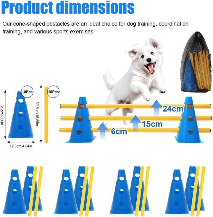 RANJIMA Agility Set Hunde Klein, 5er Sports Steckhürdenset mit 10 Kegel 23cm & 5 Stangen 80cm, Caval