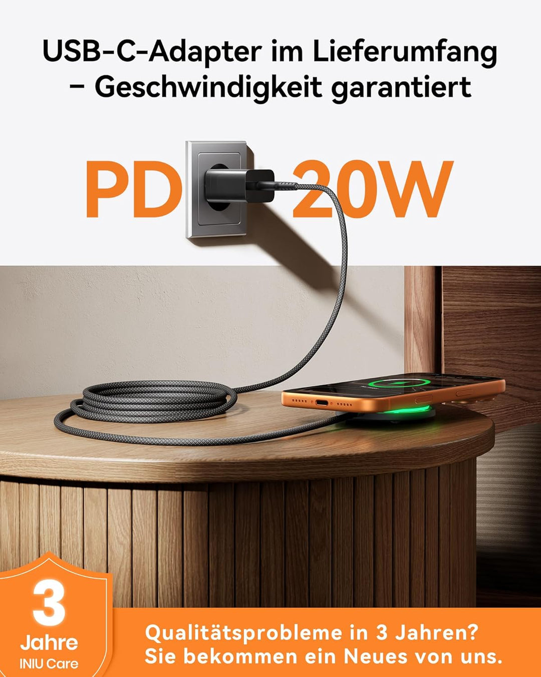 INIU Mag-Safe Ladegerät, 15W Qi2-Zertifiziertes Wireless Charger Induktive iPhone Ladestation mit LE