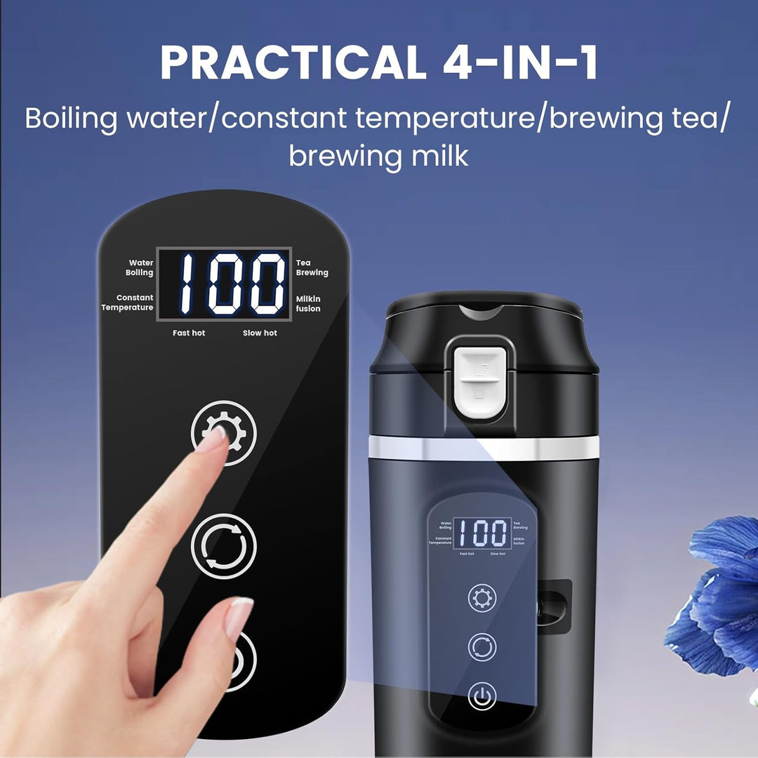 500ml Auto-Heizbecher, 12V/24V Auto Wasserkocher mit LCD-Anzeige, 45-100W Tragbare Heizung Reise Was