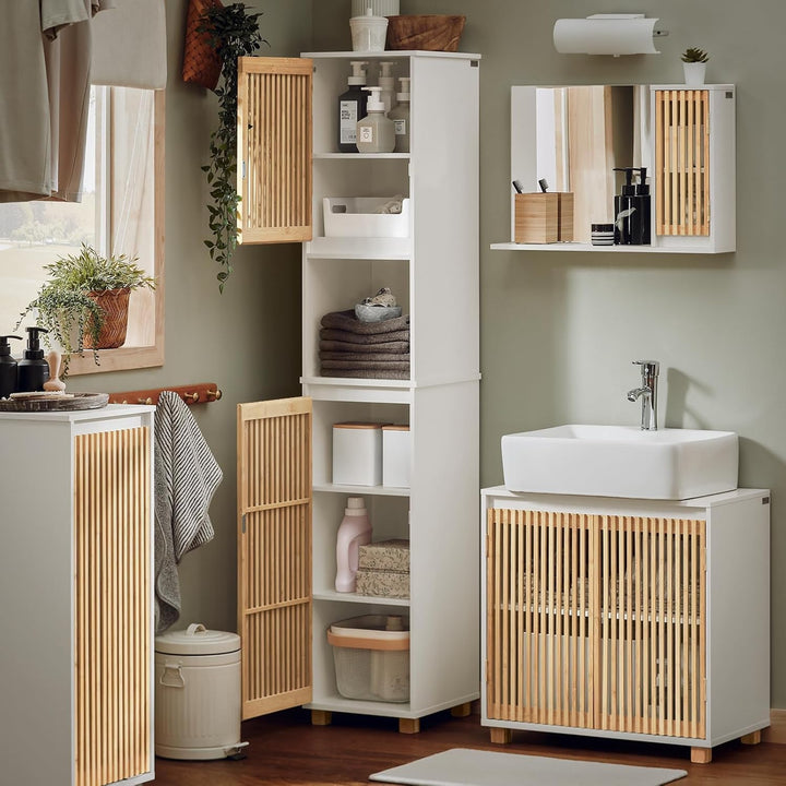 SoBuy BZR127-W Hochschrank Badezimmer Schrank Badschrank schmal Badregal Badezimmerschrank Badezimme