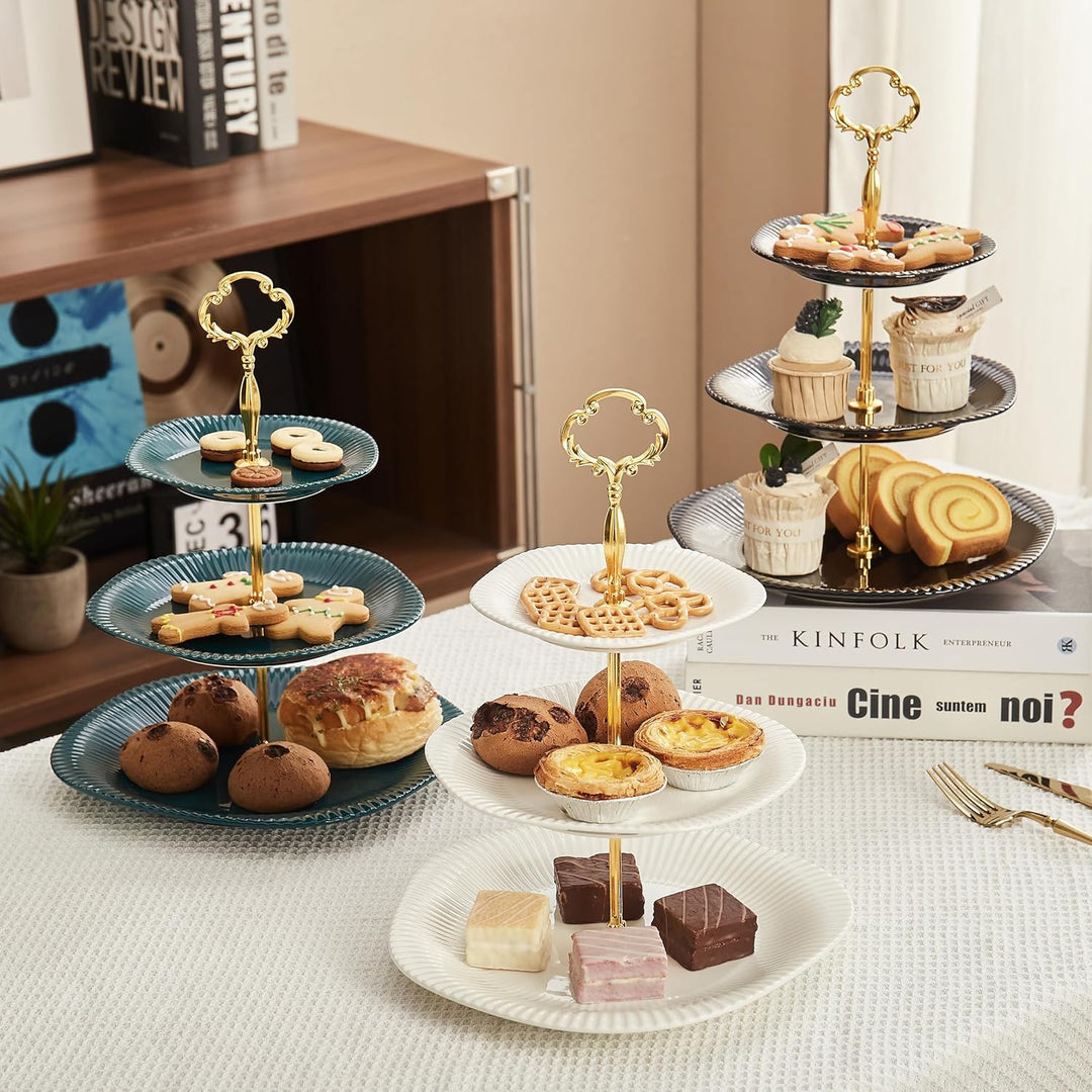 3 Schicht Keramik Tortenständer für Hochzeiten, Desserttisch Display Set für Teepartys Servierplatte