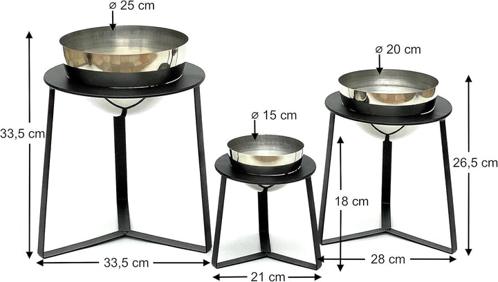 DanDiBo Blumenhocker Metall mit Topf Schwarz Silber Blumenständer 96091 3er Set Blumensäule Modern P