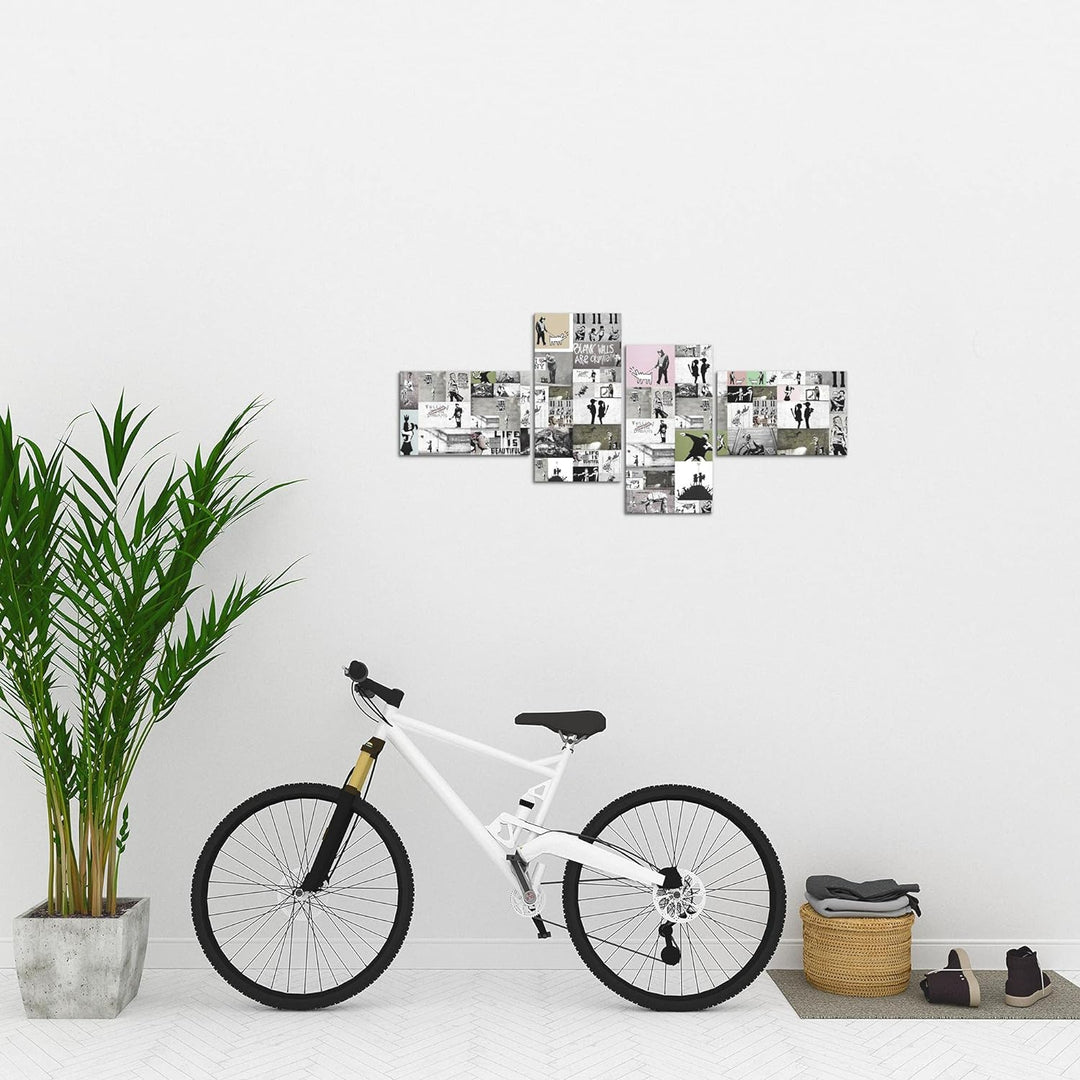 Runa Art Bild Modern Collage Banksy - Made in Germany - Wandbilder Street Art Grau 4 Teilig 302742b
