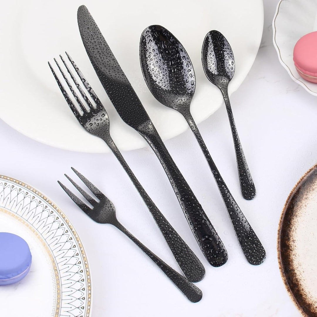 Targizer Besteck Set 6 Personen,Schwarzes Besteck,30 teilig Besteck Schwarz aus Edelstahl,Besteckset