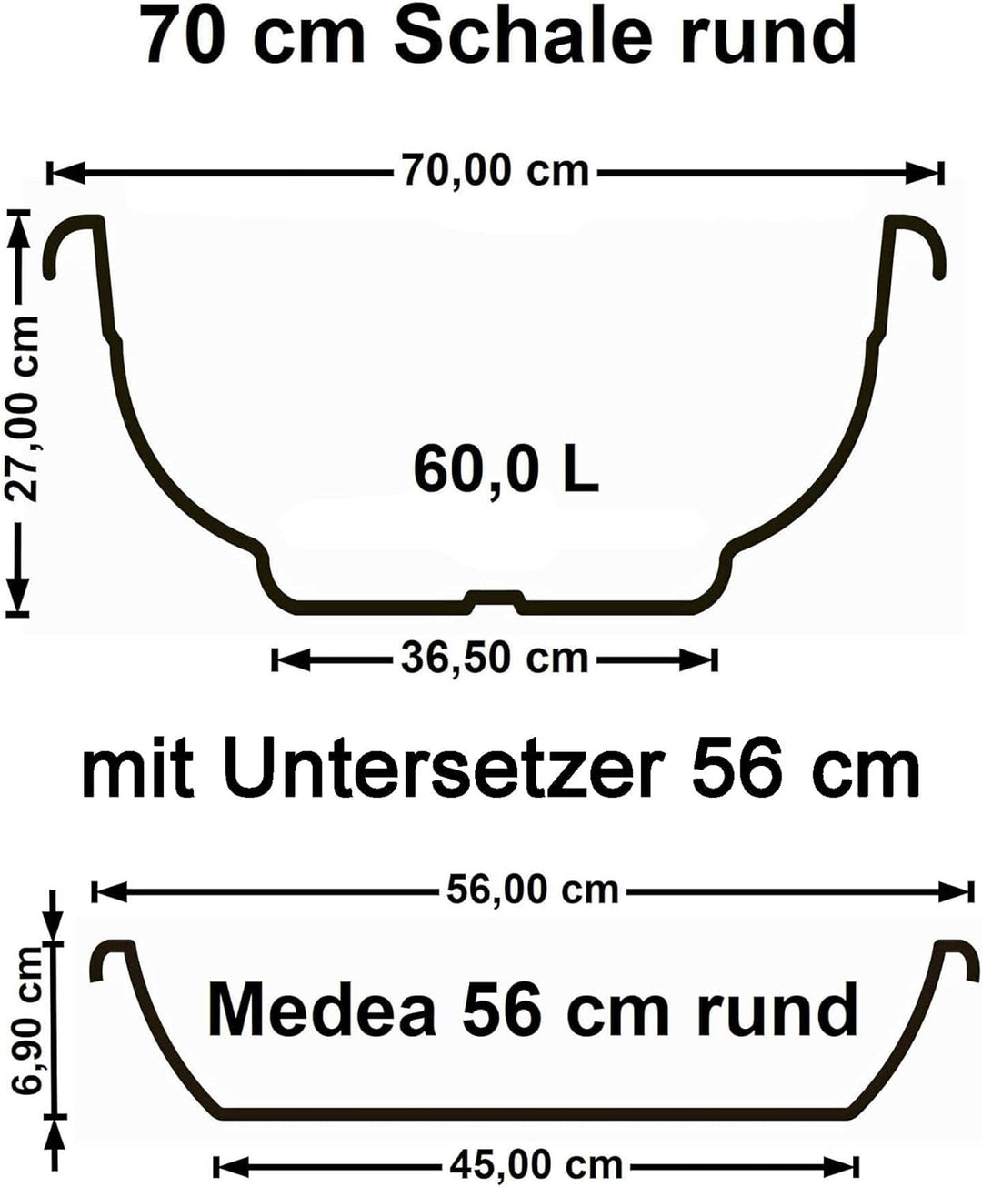 Euro3Plast Olimpo Blumenschale mit Untersetzer in rund 70 cm Ø Farbe terrakotta aus Kunststoff 13631