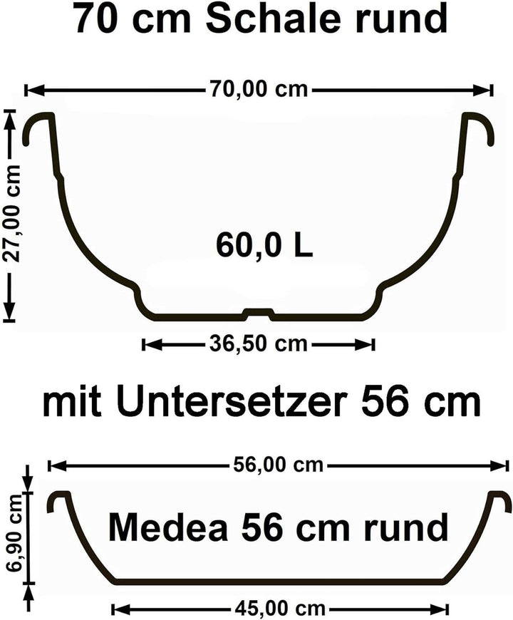 Euro3Plast Olimpo Blumenschale mit Untersetzer in rund 70 cm Ø Farbe terrakotta aus Kunststoff 13631