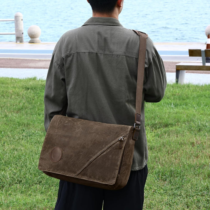Eshow Umhängetasche Herren 15,6 Zoll Wasserabweisend, Laptoptasche Messenger Bag aus Echtleder und C