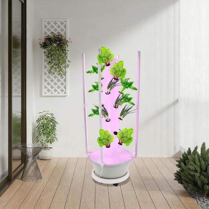 Hydroponik Turm, Hydrokultur System mit LED Beleuchtung, vertikaler Pflanzturm für 28 Pflanzen, wass