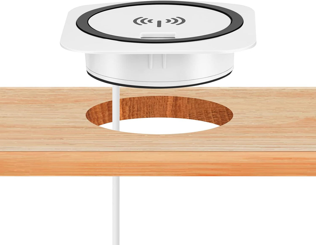 kalb | QI Einbau Schnellladegerät 15W weiss 7,5cm Ø - Smart Wireless USB Charger, USB-Port, USB-C Po