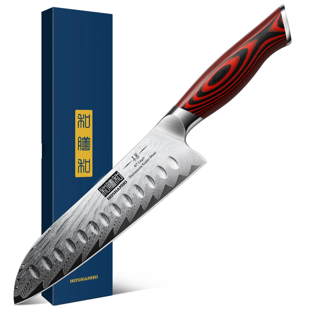 HOSHANHO Damaszener Santokumesser, professionelles 7-Zoll-Küchenmesser, ultrascharfes Santoku-Kochme