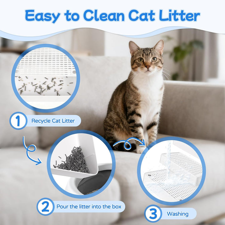 Verstellbare 3-stufige Katzentoilettenrampe, Katzen Treppen & Stufen mit Filterfunktion, leicht zu r