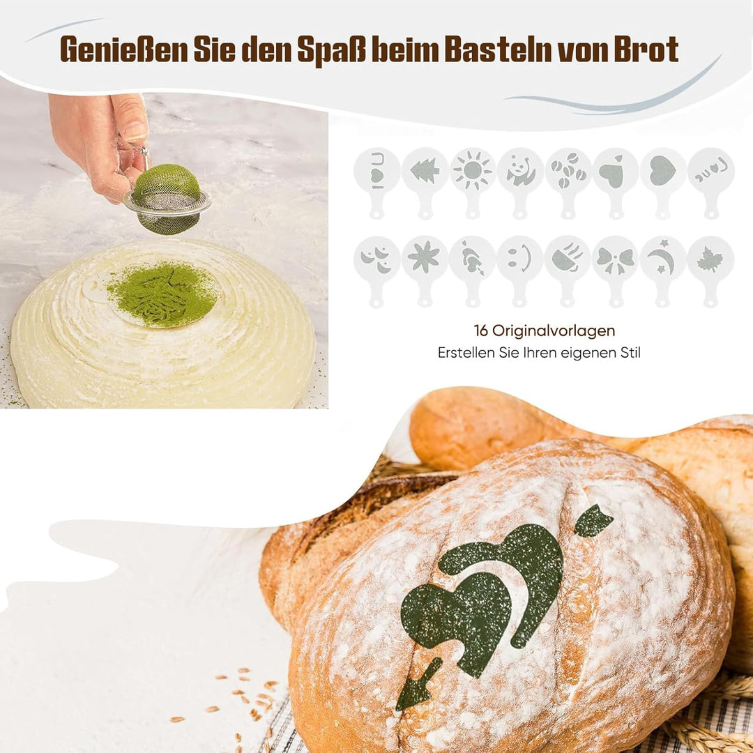 Kixiyou 10-teilig Gärkorb Brot Set, 23 cm Gärkorb rund und Komplettset Backzubehör, Gärkörbchen für