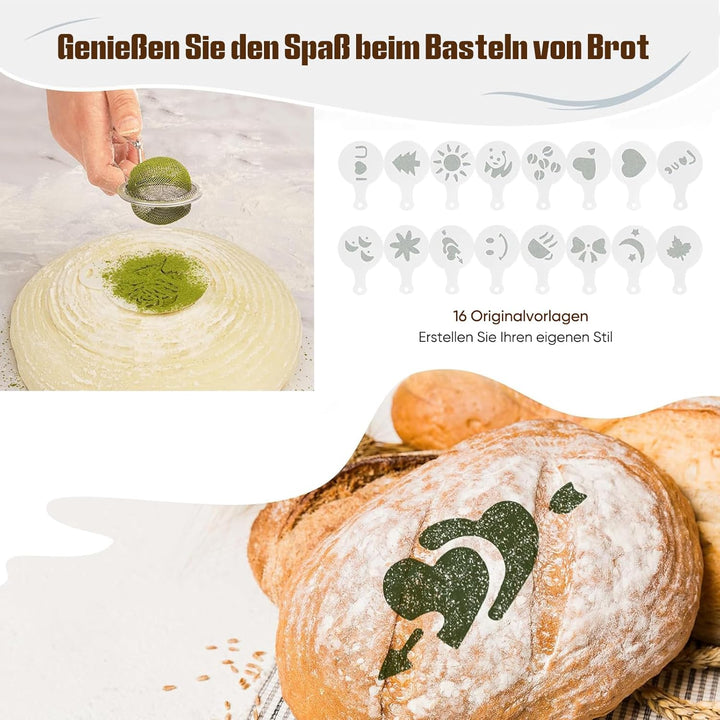 Kixiyou 10-teilig Gärkorb Brot Set, 23 cm Gärkorb rund und Komplettset Backzubehör, Gärkörbchen für