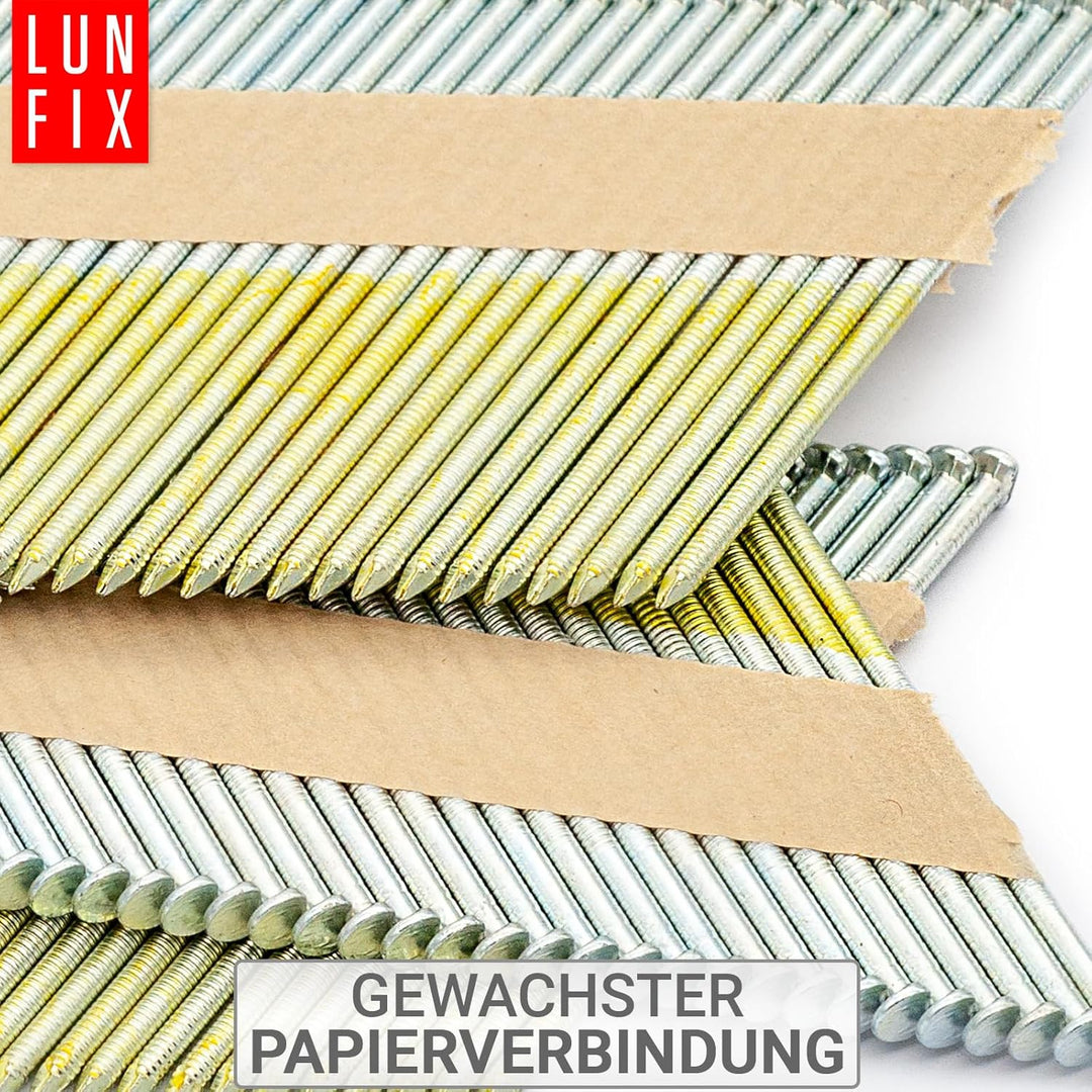 34° Ringschaftnägel 3,1x90 mm aus Stahl verzinkt, papiergebunden auf Streifen – Packung 2000 Stk. –