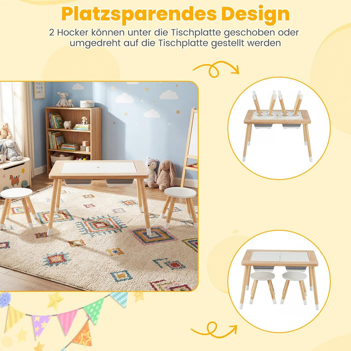 COSTWAY 6 in 1 Kinder Spieltisch, sensorisch Tisch mit doppelseitigen Tischplatte & 2 faltbaren Behä