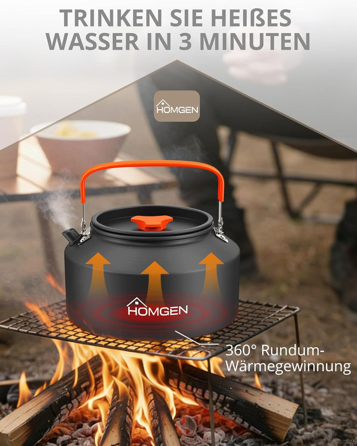 HOMGEN Camping-kessel 2 L tragbarer Campingkocher Aluminiumoxid-Wasserkocher Kochgeschirr mit Traget