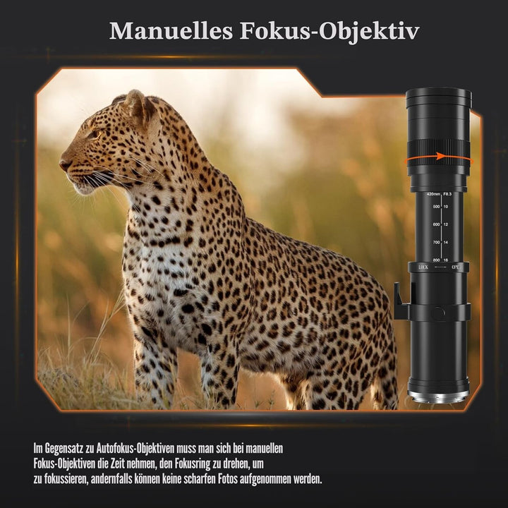 BENOISON Teleobjektiv 420-800mm, EF Objektiv für Canon DSLR, Manueller Fokus MF Zoom Objektiv für Ca