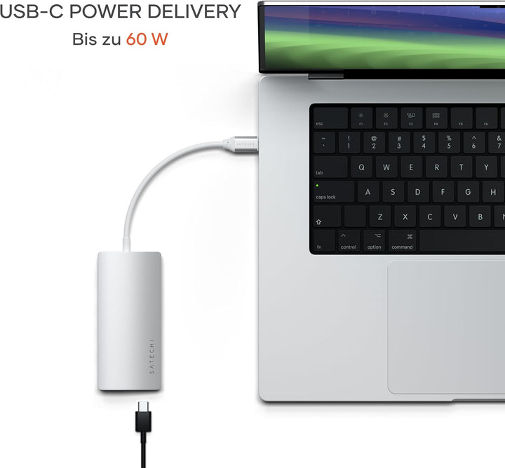 SATECHI 8-in-1 USB-C-Hub mit Ethernet, HDMI 4K@60Hz, 60 W PD-Ladefunktion, 3 x USB-A 10 Gbit/s, Date