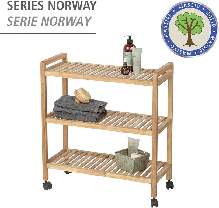 WENKO Haushalts- und Badwagen Norway, hochwertiges Roll-Regal mit 3 Etagen, fahrbares Bad-, Küchen-