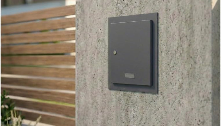 Mauerdurchwurf Briefkasten Anthrazit RAL 7016 aus verzinktem Stahl pulverbeschichtet mit Rahmen Einb