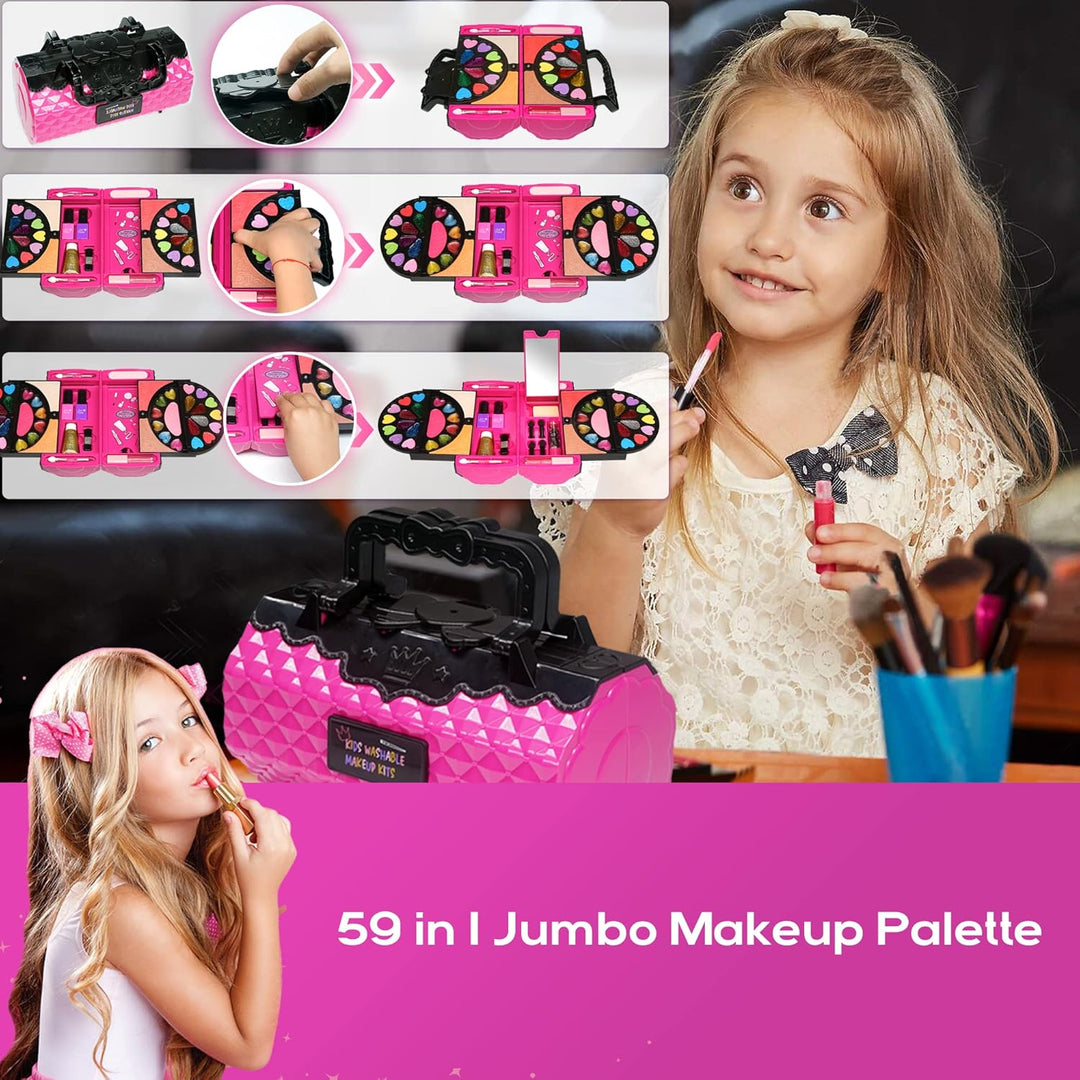 Amerrly 59 PCS Kinderschminke Set Mädchen - Sichere Waschbar Kinder Schminkset Mädchen, Mädchen Spie