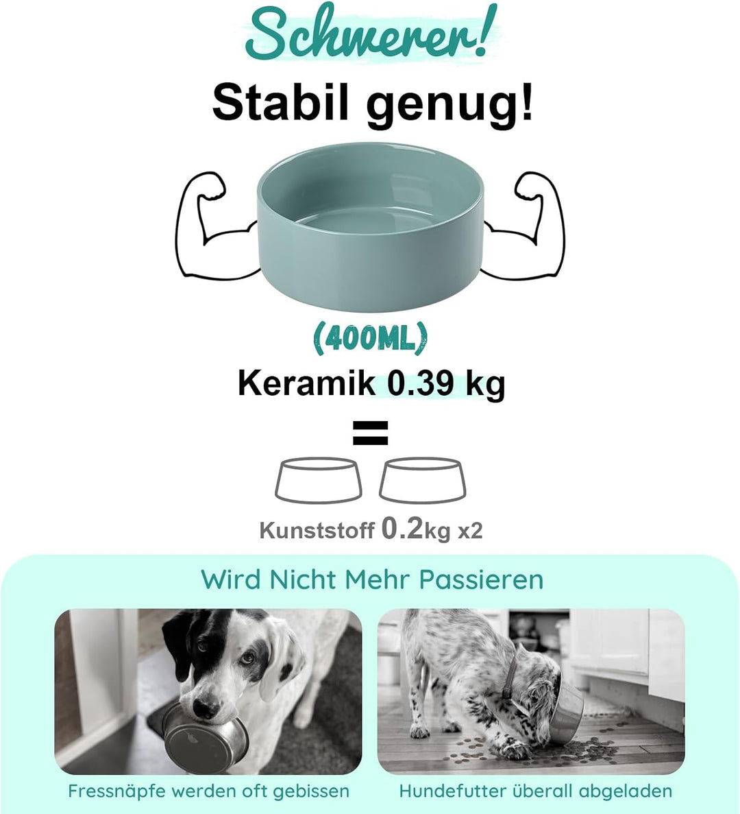 SPUNKYJUNKY Hundenapf Keramik Erhöhter Futternapf Set mit Bambus Ständer für Katzen und Hunde (400ml