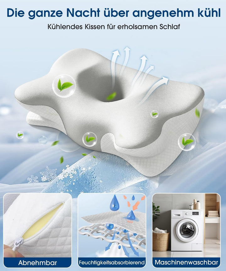 EASICUTI Nackenkissen Kopfkissen, Ergonomisches Kissen mit 2 kühlenden Waschbaren Bezügen Memory Foa